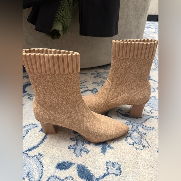COSY ISLAND BelleVoyage Block Heel Pointed Toe Sock Ankle Booties Boots Apricot - Picture 2 of 10